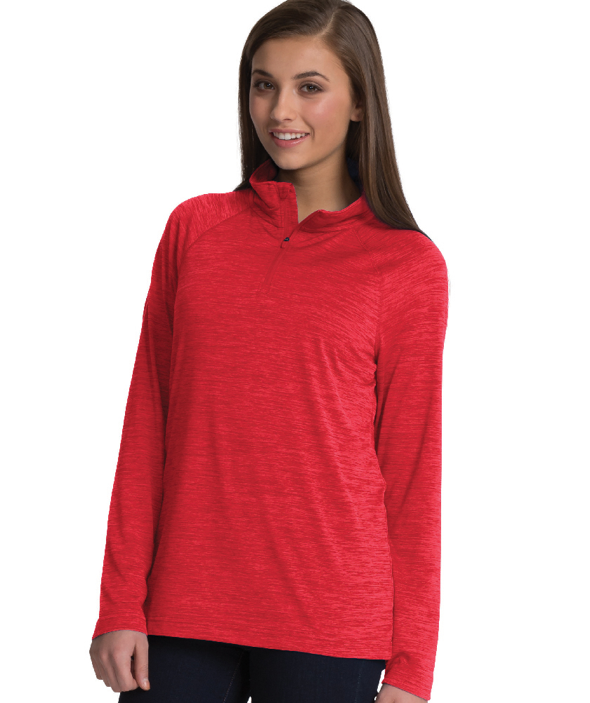 Charles River Apparel Red Women’s Space Dye Performance Pullover – model