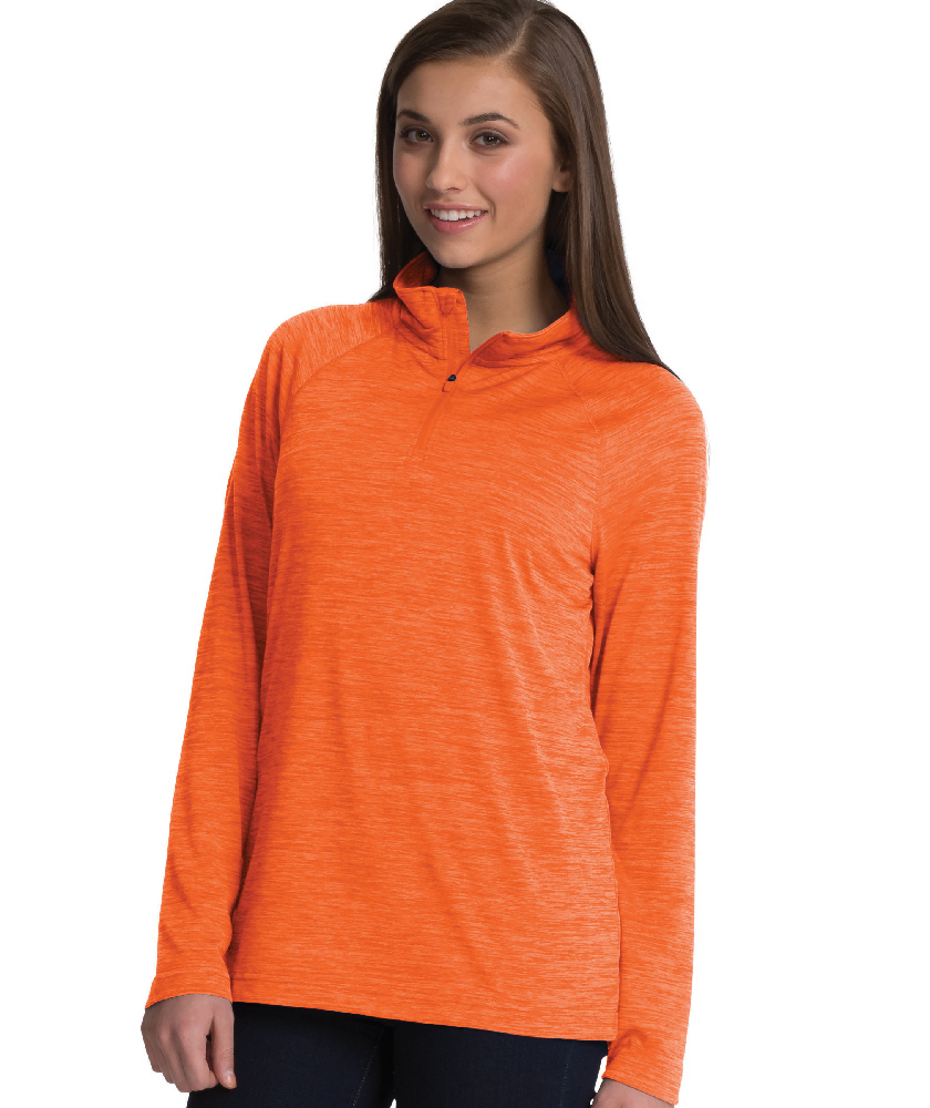 Charles River Apparel Orange Women’s Space Dye Performance Pullover – model