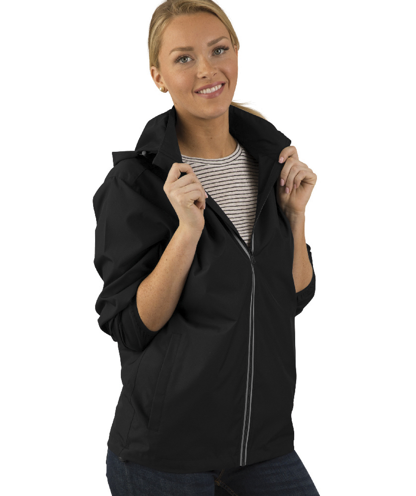 Charles River Apparel Black Pack-N-Go Full Zip Reflective Jacket – female model