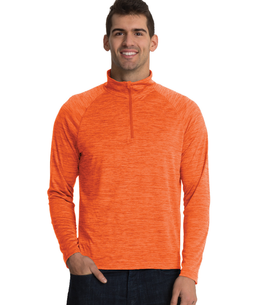Charles River Apparel Orange Men’s Space Dye Performance Pullover – model
