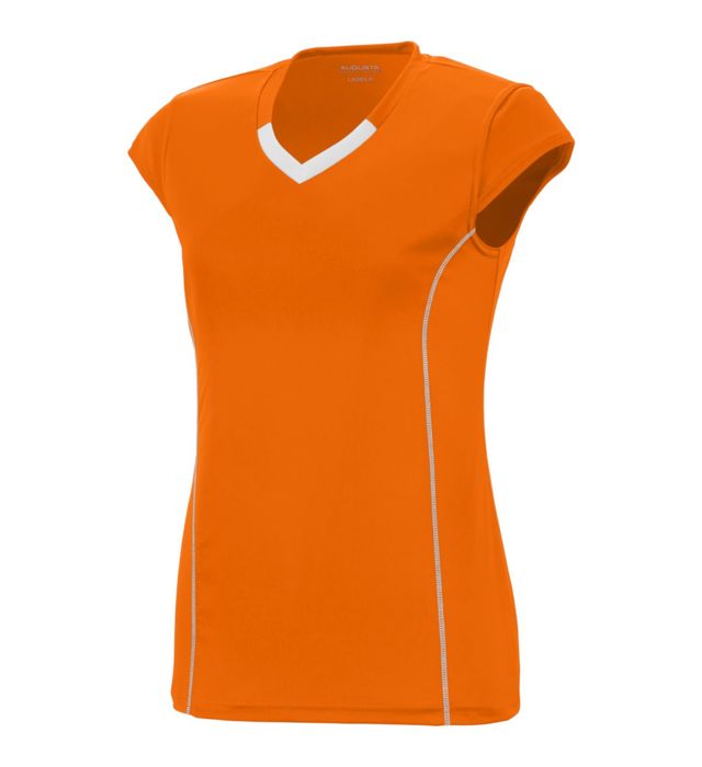 Augusta Sportswear Ladies Fit V-neck Volleyball Jersey T-Shirt Power Orange,White