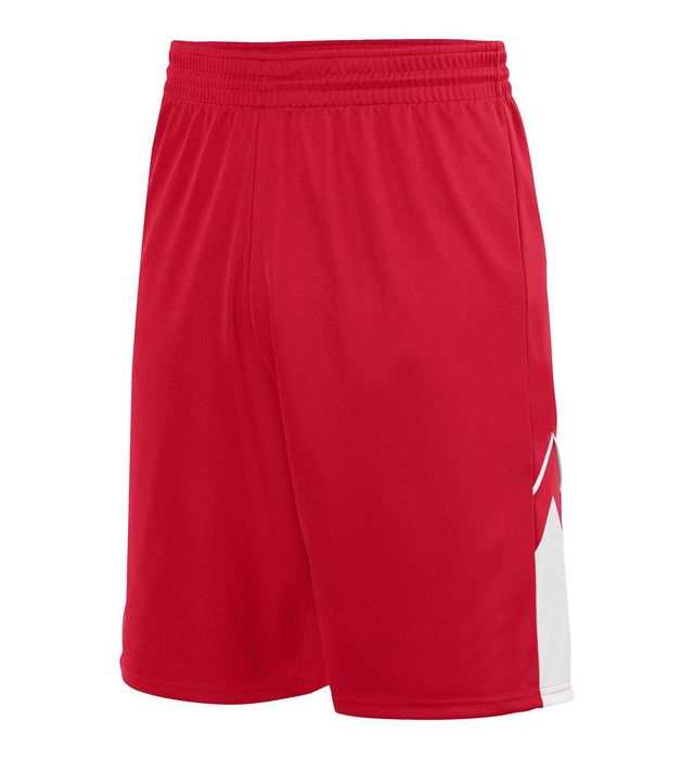 Augusta Sportswear 9-inch Inseam Wicking Knit Alley-Oop Fully Reversible Men Workout Short- red-white
