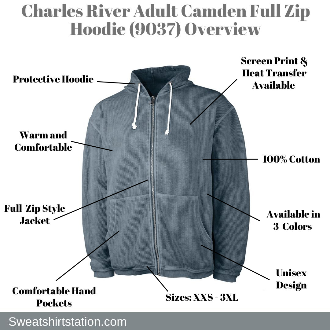 Charles River Adult Camden Full Zip Hoodie (9037) Overview