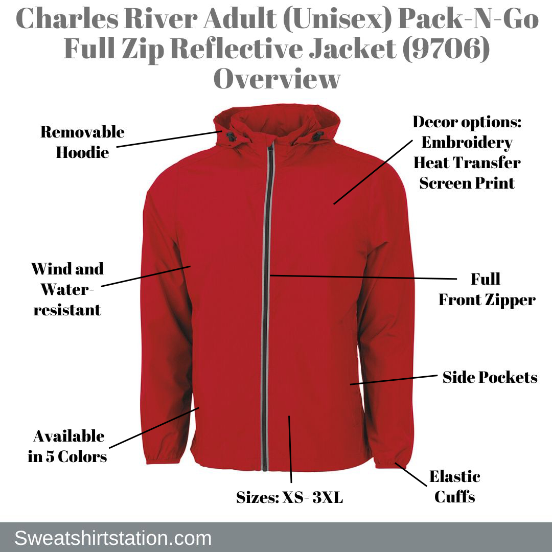Charles River Adult (Unisex) Pack-N-Go Full Zip Reflective Jacket (9706) Overview