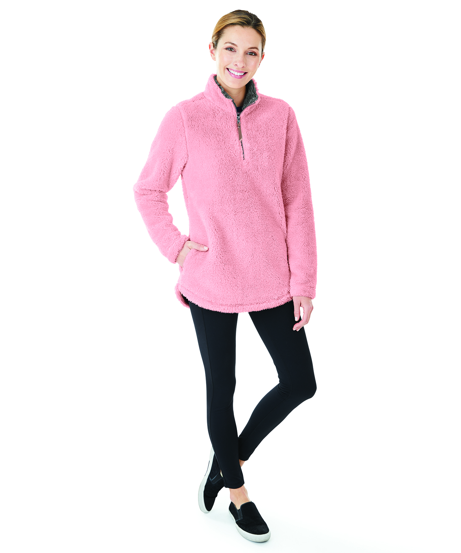 Charles River Apparel Women’s Newport Fleece Pullover Style 5876 Model Powder Pink
