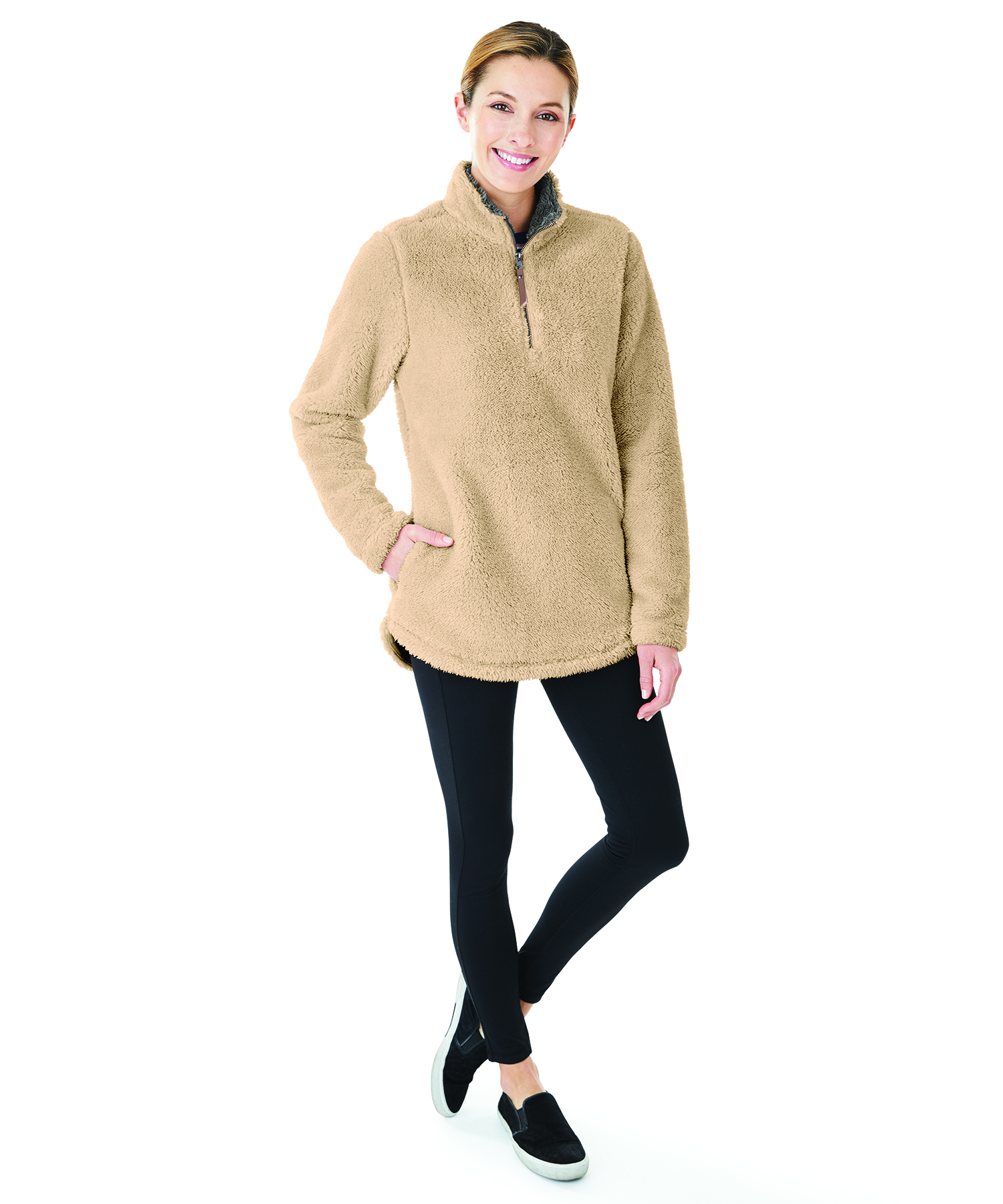 Charles River Apparel Women’s Newport Fleece Pullover Style 5876 Model Sand
