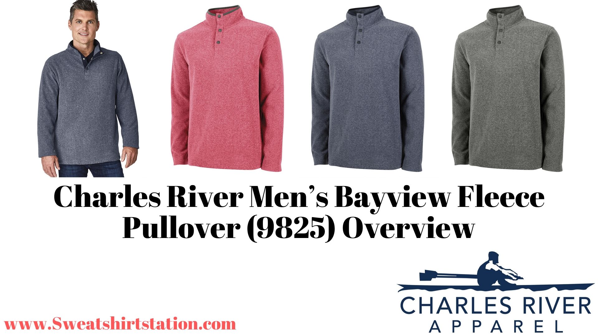 Charles River Men’s Bayview Fleece Pullover (9825) Colors and styles