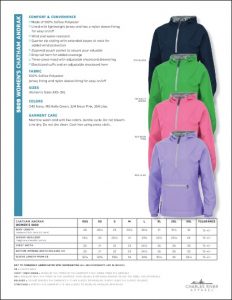 Charles River Women’s Chatham Anorak Solid (5809) Color and sizes
