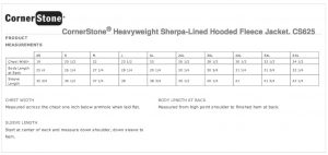 CornerStone Heavyweight Sherpa-Lined Hooded Fleece Jacket CS625 Size Chart