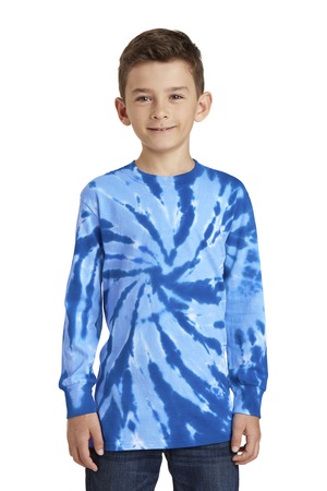 Port & Company Youth Long Sleeve Tie-Dye Tee – Front – Royal