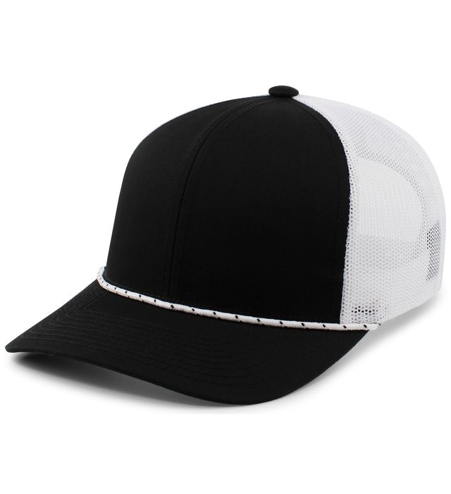 Pacific Headwear Trucker Mesh Rope Brim Cap – Style # 104BR Black,White,Black