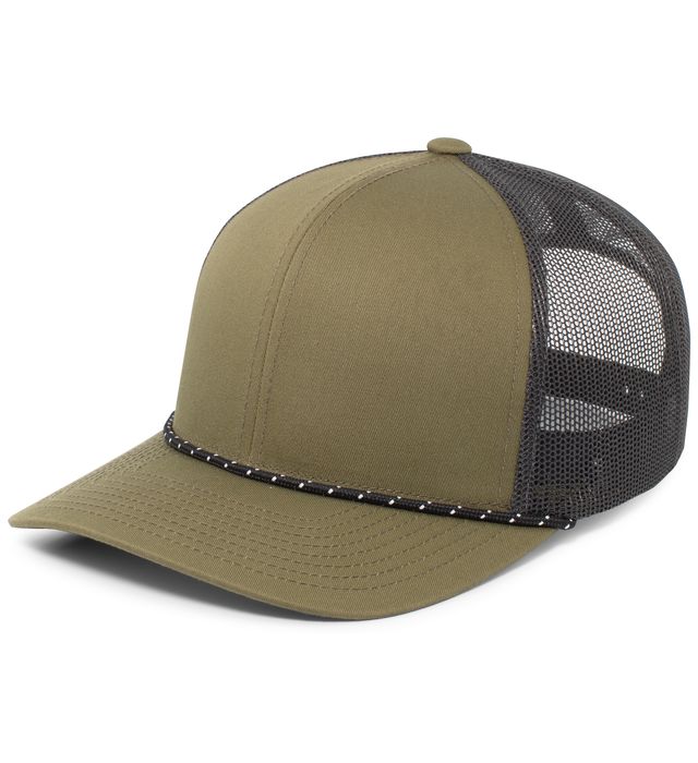 Pacific Headwear Trucker Mesh Rope Brim Cap – Style # 104BR Moss Green,Lt Charcoal,Moss Green