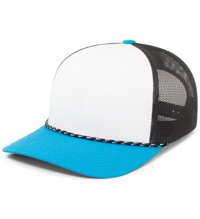 Pacific Headwear Trucker Mesh Rope Brim Cap – Style # 104BR White,Navy,Panther Teal