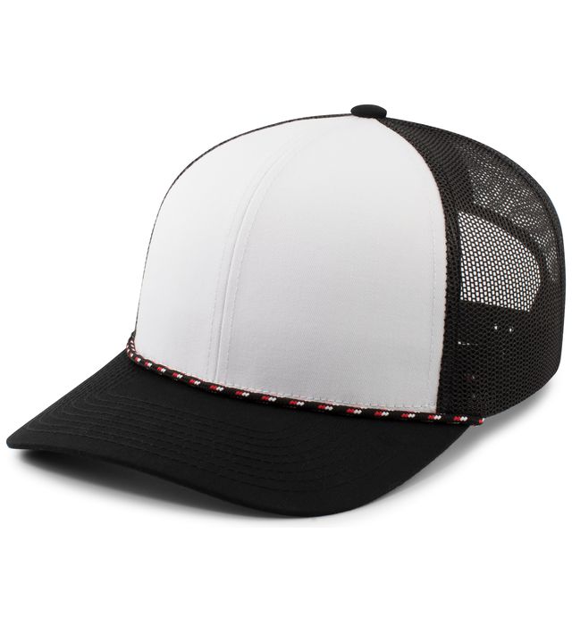 Pacific Headwear Trucker Mesh Rope Brim Cap – White,Black,Black