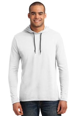 Anvil 987 Long Sleeve Hooded T-Shirt White Dark Grey