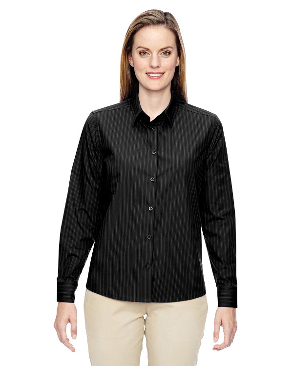 ash-city-north-end-ladies-align-wrinkle-resistant-cotton-blend-dobby-vertical-striped-shirt-black