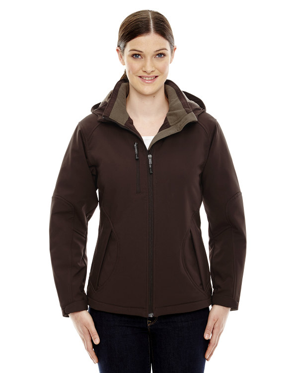 Ash City - North End Ladies' Glacier Insulated Three-Layer Fleece Bonded Soft Shell Jacket with Detachable Hood DK Chocolate