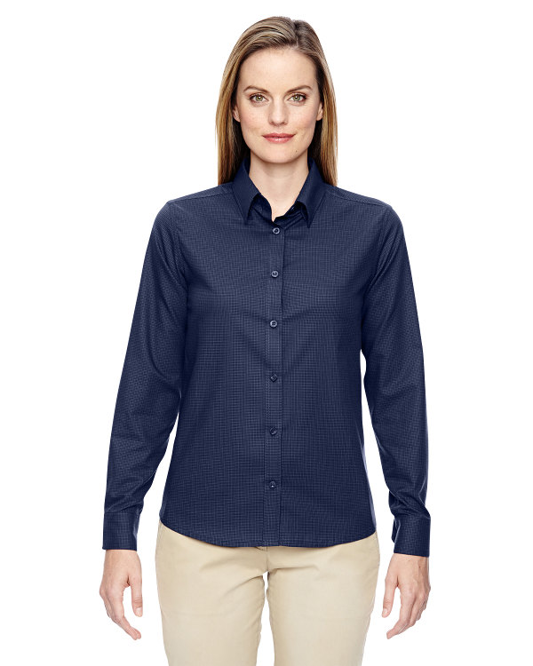 ash-city-north-end-ladies-paramount-wrinkle-resistant-cotton-blend-twill-checkered-shirt-classic-navy