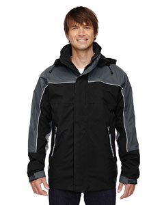Ash City - North End Men's 3-in-1 Seam-Sealed Mid-Length Jacket with Piping Black Front