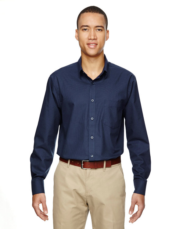 Ash City - North End Men's Paramount Wrinkle-Resistant Cotton Blend Twill Checkered Shirt Classic Navy