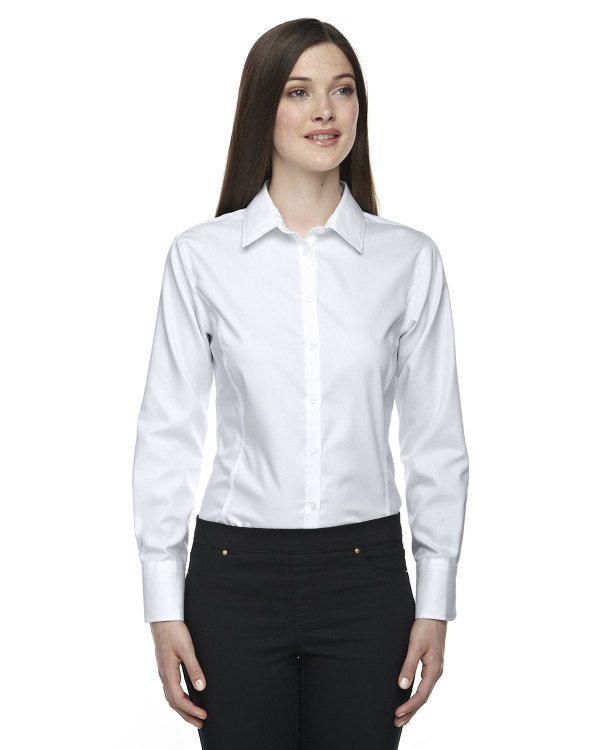 ash-city-north-end-sport-blue-ladies-boulevard-wrinkle-free-two-ply-80s-cotton-dobby-taped-shirt-with-oxford-twill-silver