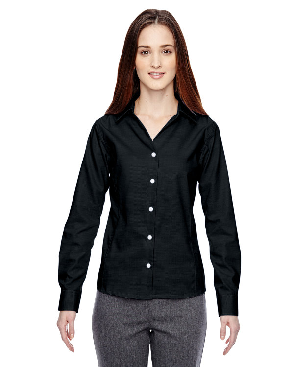 Ash City - North End Sport Blue Ladies' Precise Wrinkle-Free Two-Ply 80's Cotton Dobby Taped Shirt Black