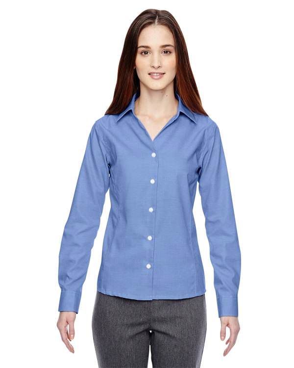 ash-city-north-end-sport-blue-ladies-precise-wrinkle-free-two-ply-80s-cotton-dobby-taped-shirt-ink-blue