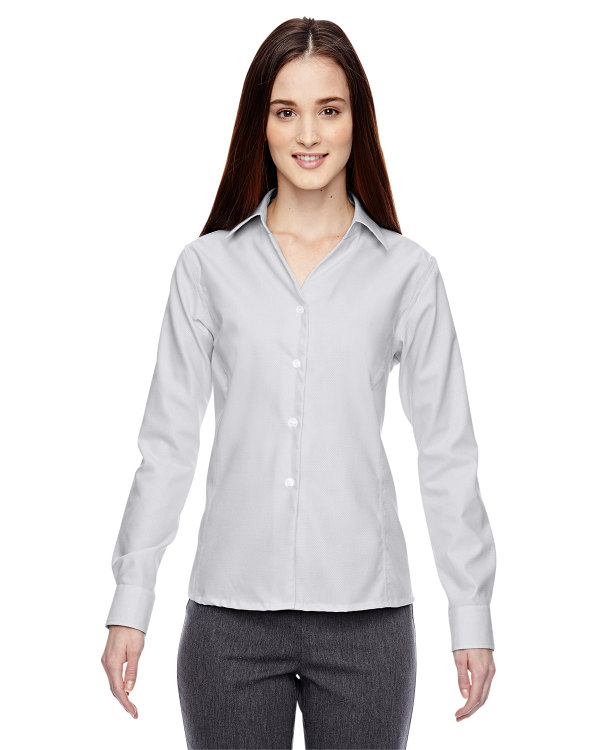 ash-city-north-end-sport-blue-ladies-precise-wrinkle-free-two-ply-80s-cotton-dobby-taped-shirt-silver