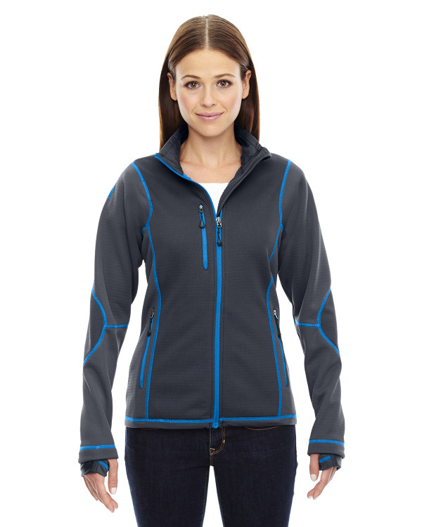Ash City - North End Sport Red Ladies' Pulse Textured Bonded Fleece Jacket with Print Carbon Olympic Blue
