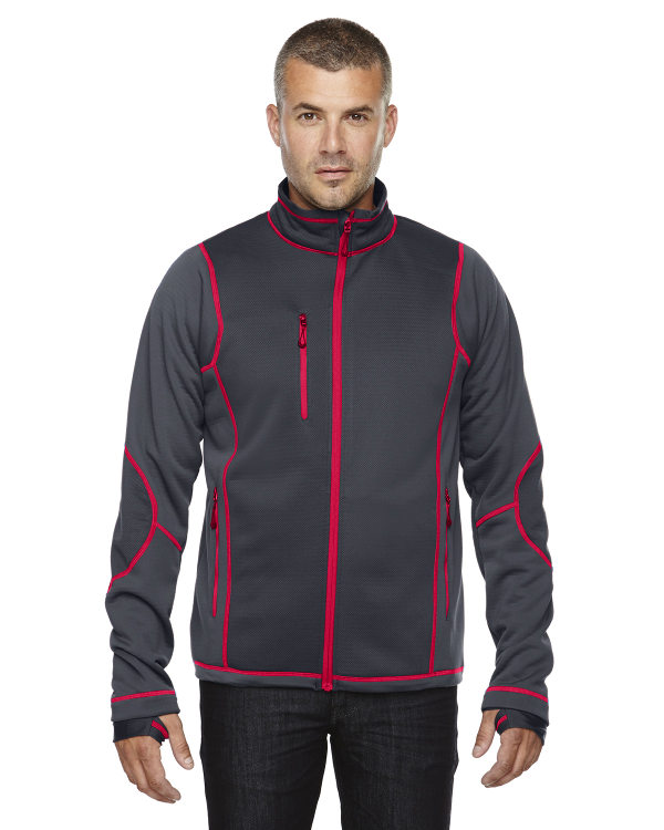 Ash City - North End Sport Red Men's Pulse Textured Bonded Fleece Jacket with Print Carbon/Olympic Red
