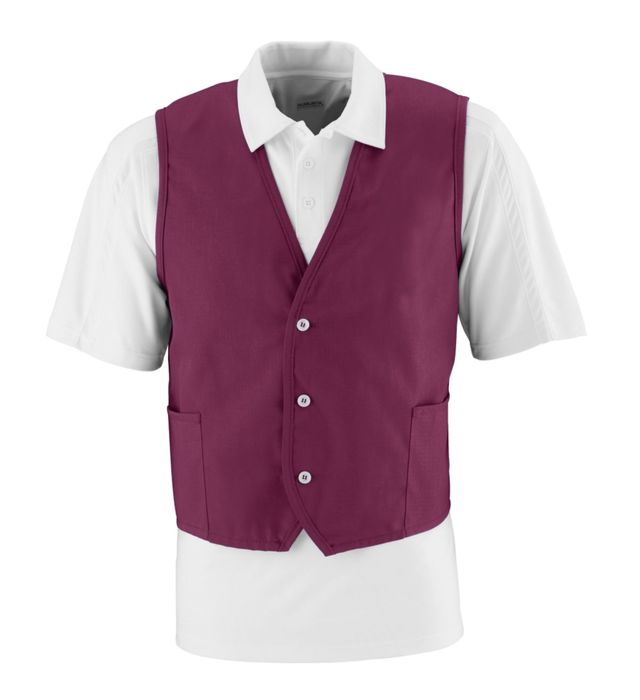 Augusta Sportswear Button-Up Uniform Vest with Side Seam Patch Pockets 2145 Maroon