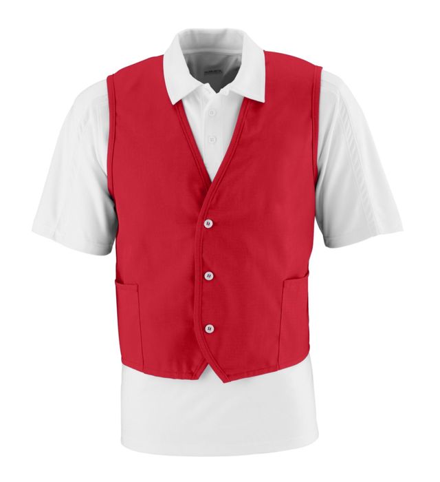 Augusta Sportswear Button-Up Uniform Vest with Side Seam Patch Pockets 2145 Red