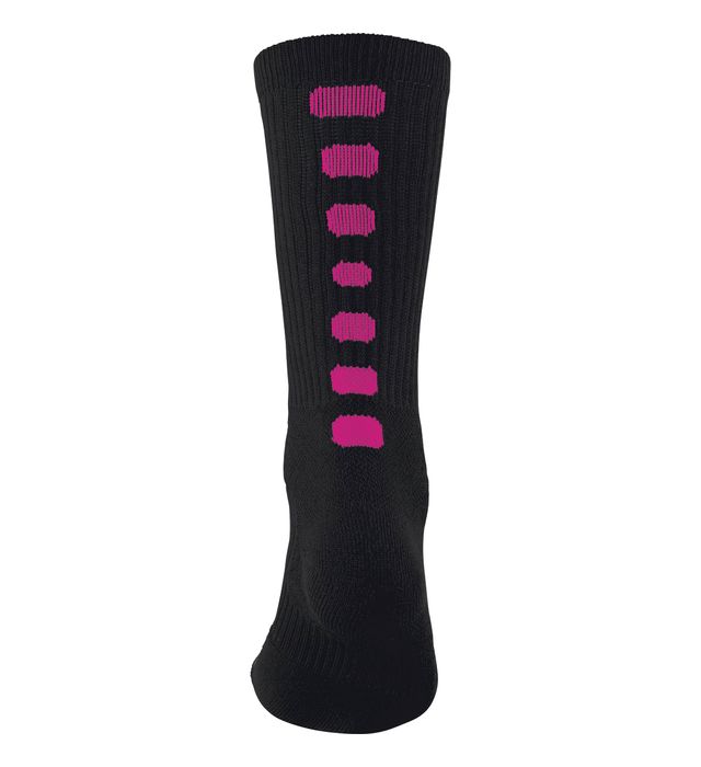 Augusta Sportswear Calf Length Color Block Crew Socks 6091 Black/Power Pink