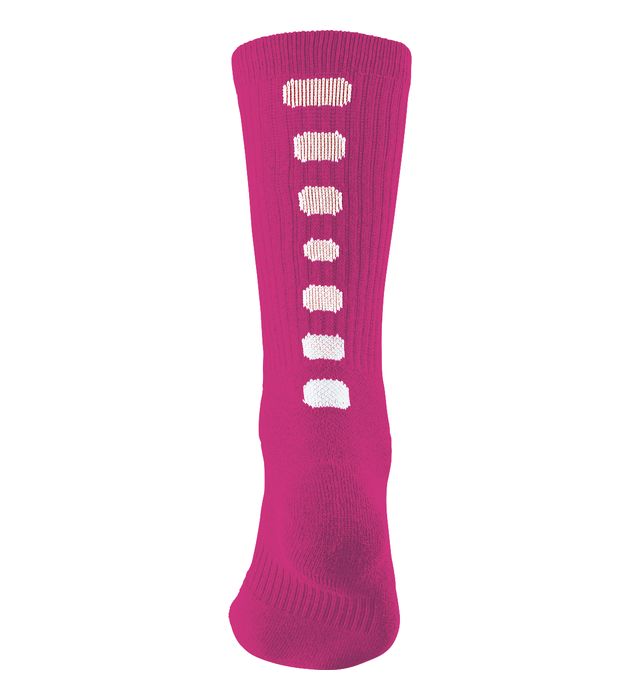 Augusta Sportswear Calf Length Color Block Crew Socks 6091 Power Pink/White