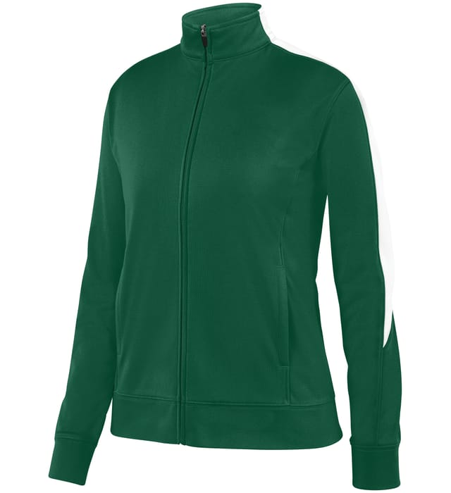 augusta-sportswear-front-zipper-ladies-medalist-jacket-2-0-dark green-white