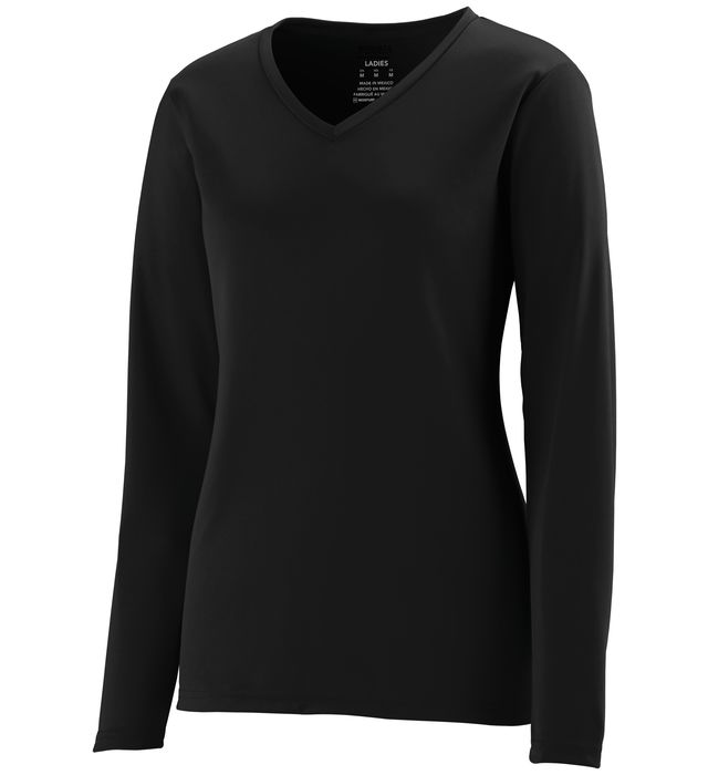 Augusta Sportswear Ladies NexGen Wicking Long Sleeve V-neck Tee Shirt 1788 Black
