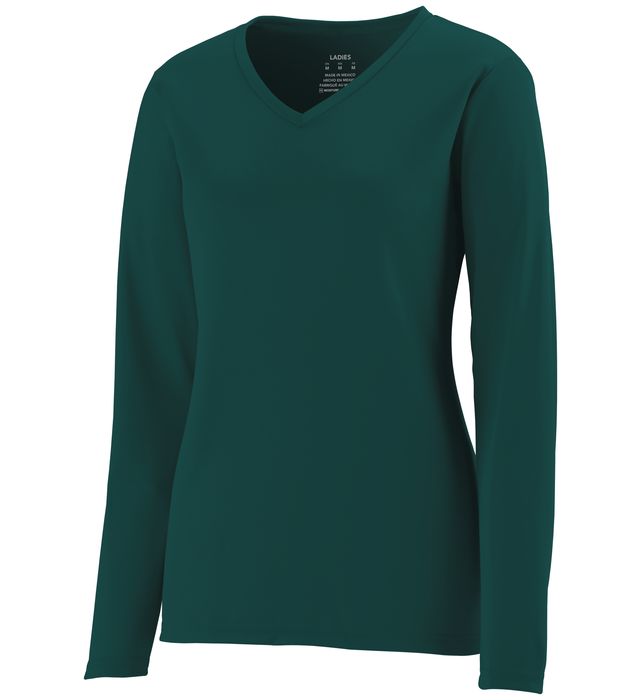 Augusta Sportswear Ladies NexGen Wicking Long Sleeve V-neck Tee Shirt 1788 Dark Green