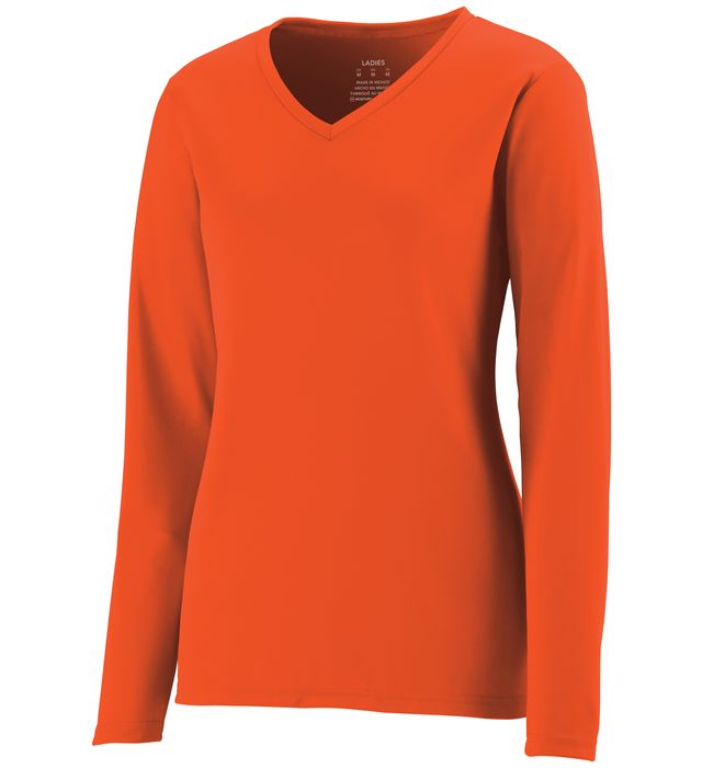 Augusta Sportswear Ladies NexGen Wicking Long Sleeve V-neck Tee Shirt 1788 Orange
