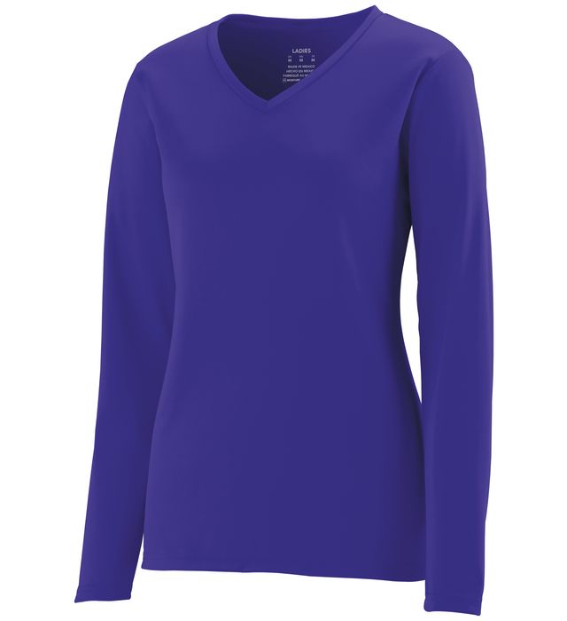 Augusta Sportswear Ladies NexGen Wicking Long Sleeve V-neck Tee Shirt 1788 Purple