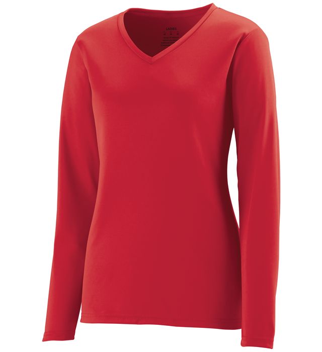 Augusta Sportswear Ladies NexGen Wicking Long Sleeve V-neck Tee Shirt 1788 Scarlet