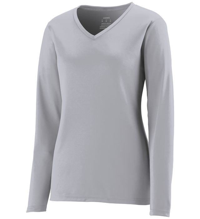 Augusta Sportswear Ladies NexGen Wicking Long Sleeve V-neck Tee Shirt 1788 Silver