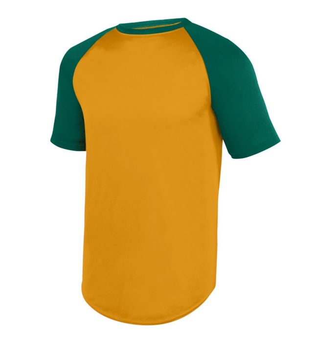 Augusta Sportswear Raglan Sleeves Wicks Moisture Youth Short Sleeve Baseball Jersey 1509-gold-dark-green