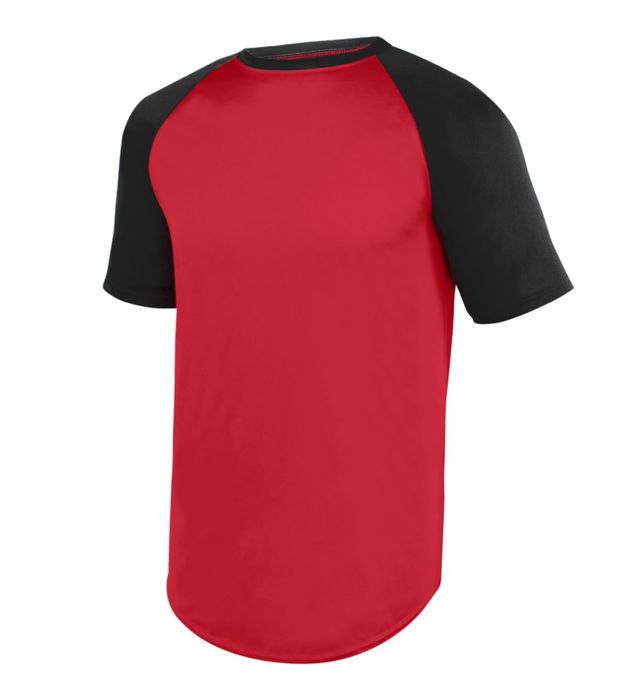 Augusta Sportswear Raglan Sleeves Wicks Moisture Youth Short Sleeve Baseball Jersey 1509-red-black
