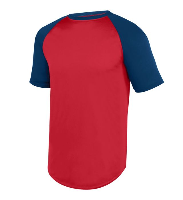 Augusta Sportswear Raglan Sleeves Wicks Moisture Youth Short Sleeve Baseball Jersey 1509-red-navy