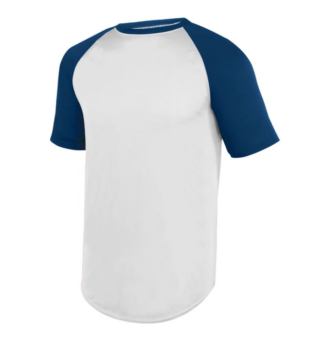 Augusta Sportswear Raglan Sleeves Wicks Moisture Youth Short Sleeve Baseball Jersey 1509-white-navy’