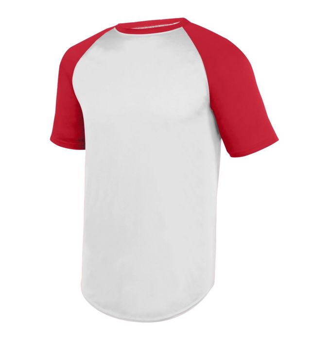 Augusta Sportswear Raglan Sleeves Wicks Moisture Youth Short Sleeve Baseball Jersey 1509-white-red