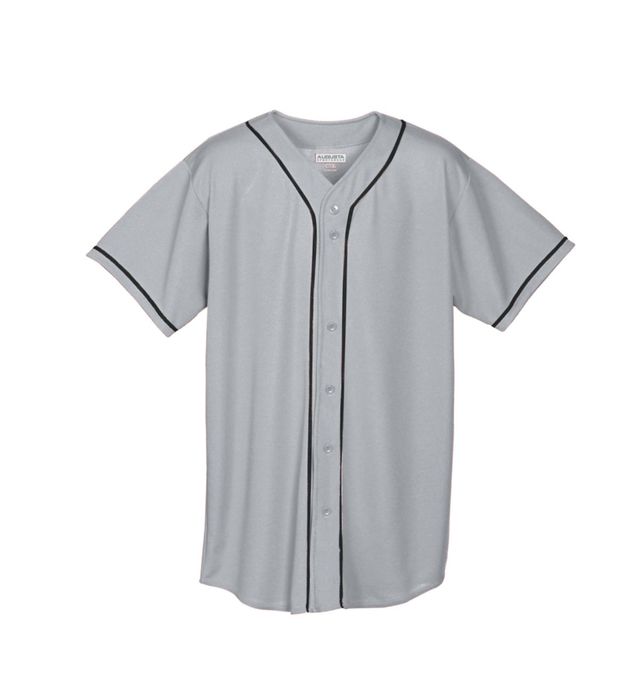 augusta-sportswear-wicking-mesh-button-front-jersey-with-braid-trim-silver grey-black
