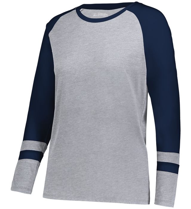Augusta Sportwear Ladies Polyester Cotton Rayon Tri-blend Fans Club Long Sleeve Grey Heather Navy