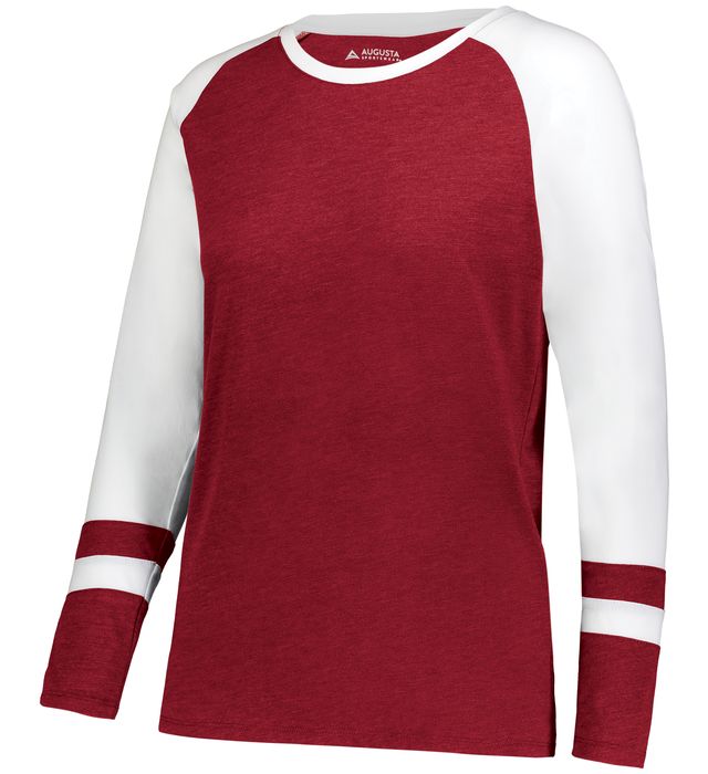 Augusta Sportwear Ladies Polyester Cotton Rayon Tri-blend Fans Club Long Sleeve Scarlet White