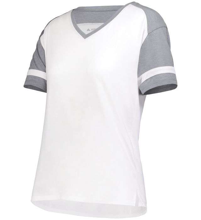Augusta Sportwear Ladies Polyester Cotton Rayon Tri-blend Fans Club V-Neck Tee White Grey Heather